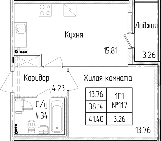 1-комнатная квартира 38.14 м², 1/4 эт., ЖК «Любоград в Стрельне»